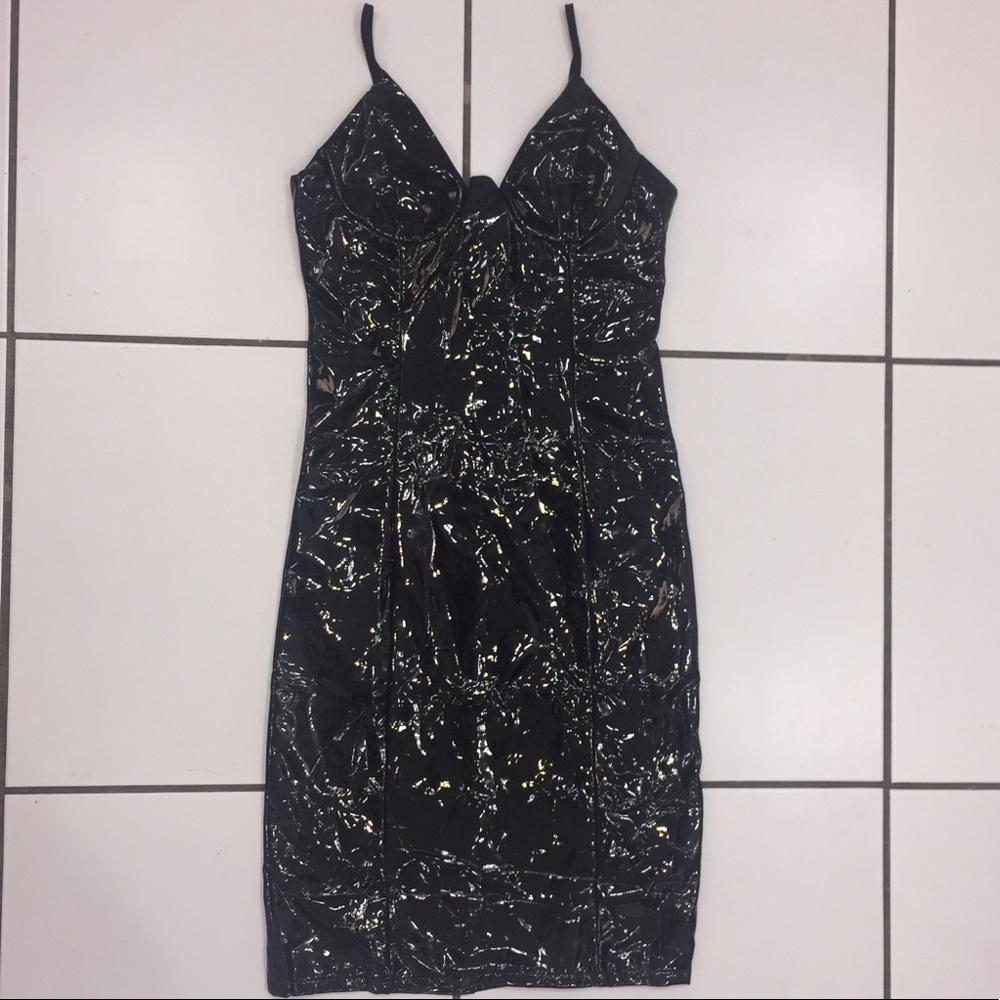 NWT Naovibes Glossy Black PU Bodycon Dress